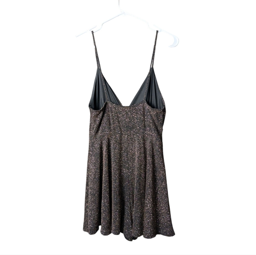 Akira Romper Elegant Black Gold Sparkly Women's Faux Dress Size Medium Glittery - Picture 3 of 10